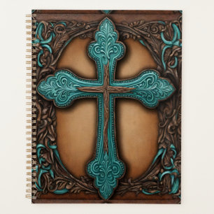 Brown Turquoise Religieux Western Country Cross