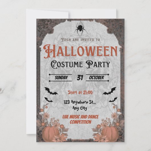 Brown Vintage Halloween Costume Party Invitation (Devant)
