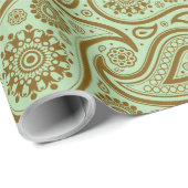 Brown Vintage Paisley Custom Green Background Cadeaupapier (Rol Hoek)