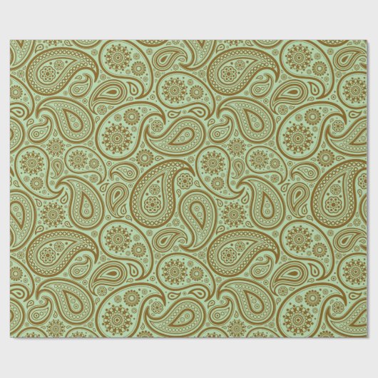 Brown Vintage Paisley Custom Green Background Cadeaupapier (Vlak)