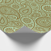 Brown Vintage Paisley Custom Green Background Cadeaupapier (Hoek)