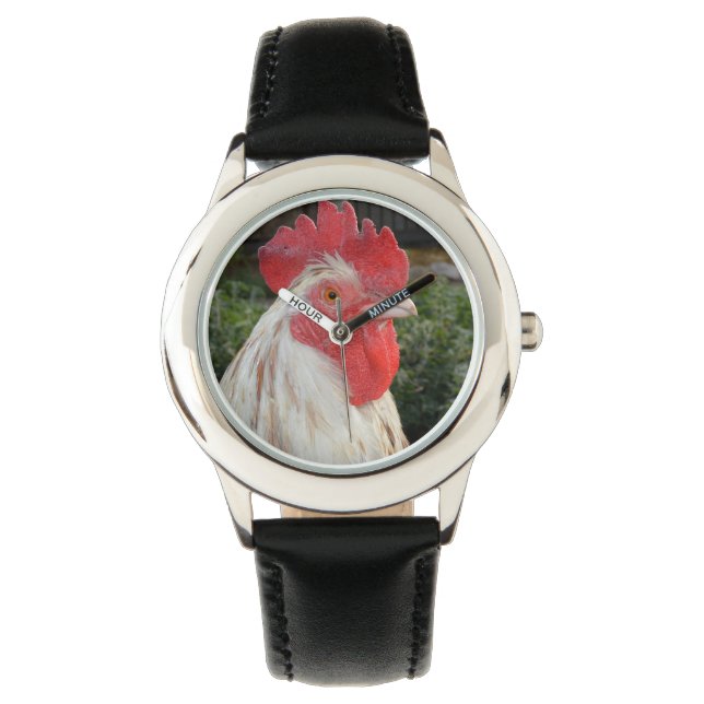 Brown visage de coq blanc, Montre en cuir pour enf (devant)