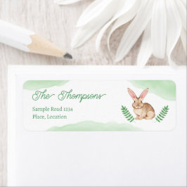 Brown Watercolor Bunny Rabbit With Green Spring Etiket
