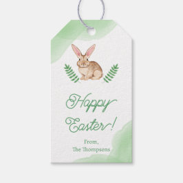 Brown Watercolor Bunny With Greenery Easter Cadeaulabel