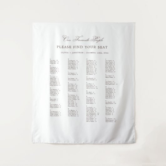 Brown Wedding Seating Chart Alphabetical Fabric Wandkleed (Voorkant)
