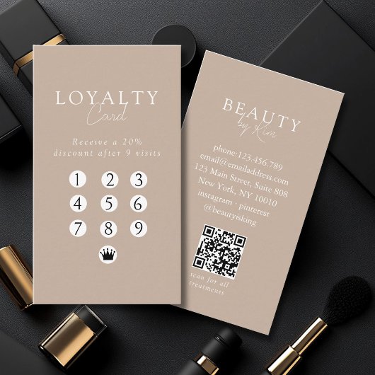 Brown & White Minimal Salon QR Code Loyalty Visitekaartje