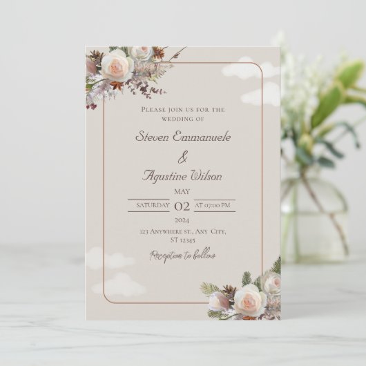 Brown White Rustic Wedding Party Invitation (Debout devant)