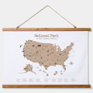 Brown Woodland National Parks Kaart Kleuterschool Hangend Wandkleed