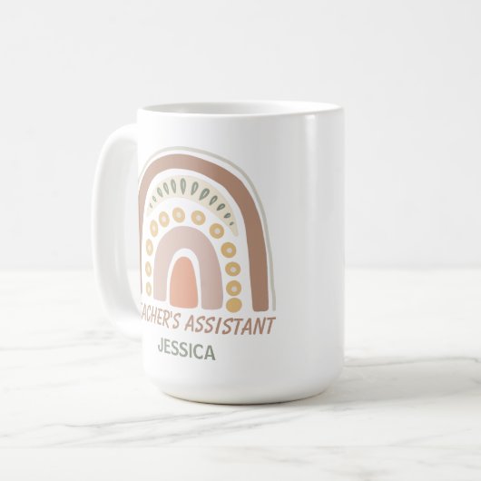 Brown Yellow Boho Rainbow Teacher's Assistant Name Koffiemok (Voorkant links)