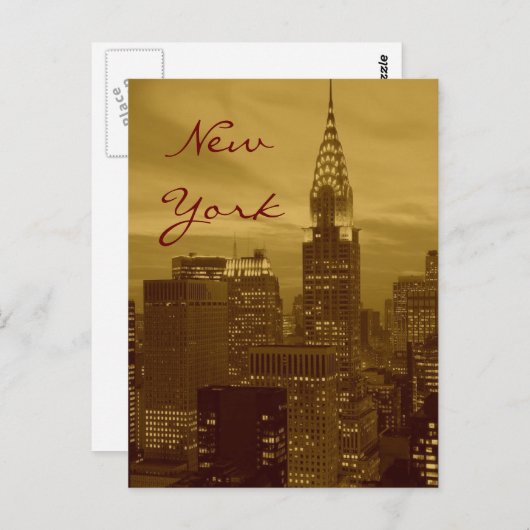 Brown Yellow Pop Art Briefkaart New York Script (Voorkant / Achterkant)