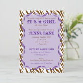 Brown Zebra Print Paars Ribbon Baby shower Invite Kaart (Staand voorkant)