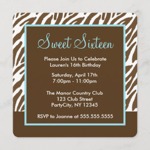 Brown Zebra Print Sweet Sixteen party Kaart