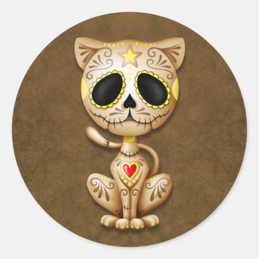 Brown Zombie Sugar Kitten Ronde Sticker (Voorkant)
