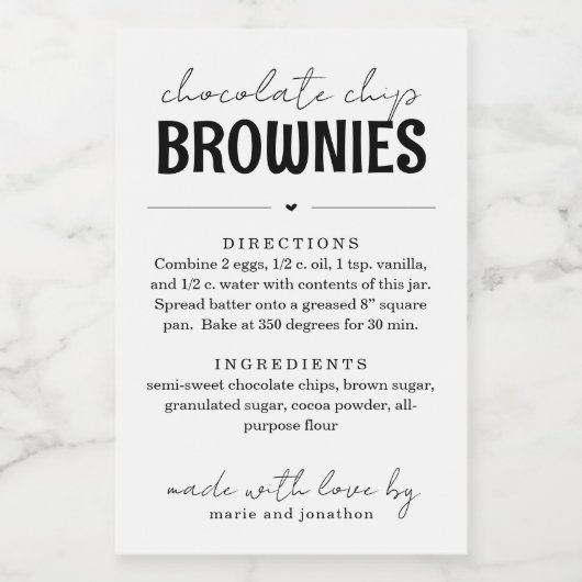 Brownie Mix in een Jar Gift Voedselcontainer Etiket (Enkel label)