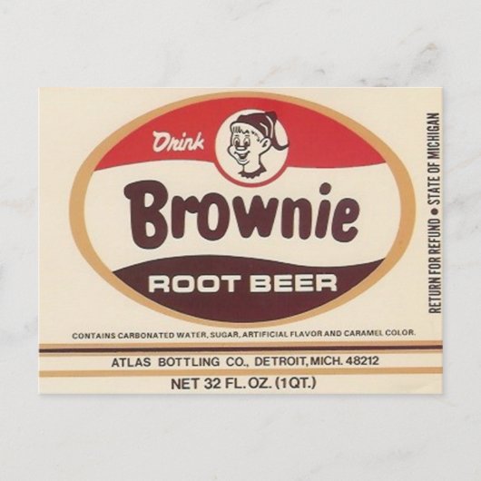 brownie root bière étiquette carte postale (Devant)