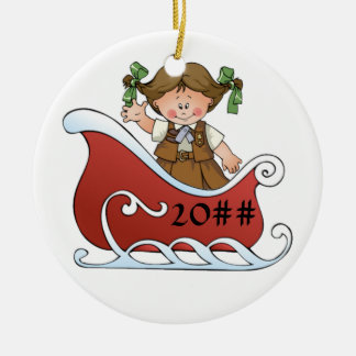 Brownie Scout Sled Brunette Keramisch Ornament