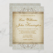 Brownish  Damask bruiloft uitnodiging (Voorkant / Achterkant)
