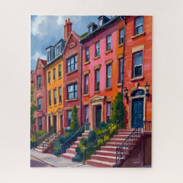 Brownstone City Street Watercolor Painting Legpuzzel