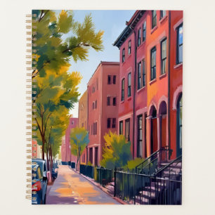 Brownstone Stadstraat Boston Baksteen Waterverf Planner