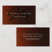 Browny Orange Red Monogram Carte de visite unique (Devant / Derrière)