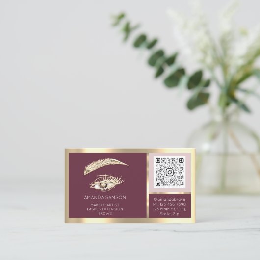 Brows Eyelash Microblade Qr Code Aftercare Roos Visitekaartje (Staand voorkant)