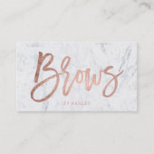 Brows faux roos gold typografie witte marmer visitekaartje (Voorkant)