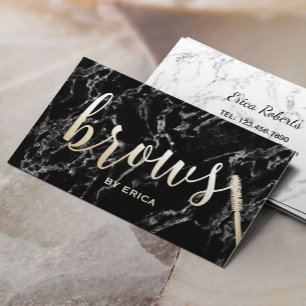 Brows Makeup Artist Gold Script Elegant Marble Visitekaartje