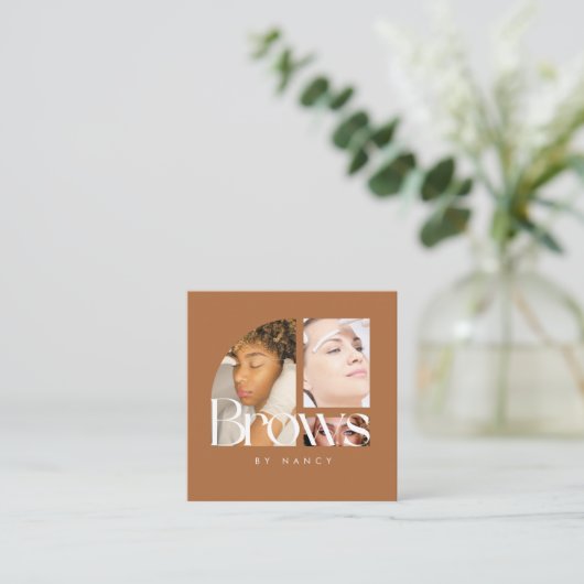 Brows Photo Collage Terracotta Vierkante Visitekaartje (Staand voorkant)