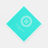 Brt Aqua Wht Greek Key RND Lijst Initiaal Monogram Servetten (Hoek)