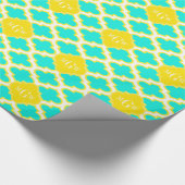 BRT Aqua Yellow Wht Quatrefoil 3 Initiaal Monogram Cadeaupapier (Hoek)