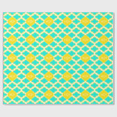 BRT Aqua Yellow Wht Quatrefoil 3 Initiaal Monogram Cadeaupapier (Vlak)