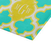 BRT Aqua Yellow Wht Quatrefoil 3 Initiaal Monogram Snijplank (Hoek)