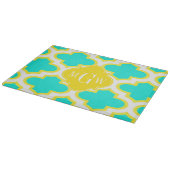 BRT Aqua Yellow Wht Quatrefoil 3 Initiaal Monogram Snijplank (Hoek)