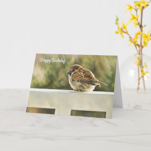 Bruant sur le rail - Carte d'anniversaire (Fleur jaune)
