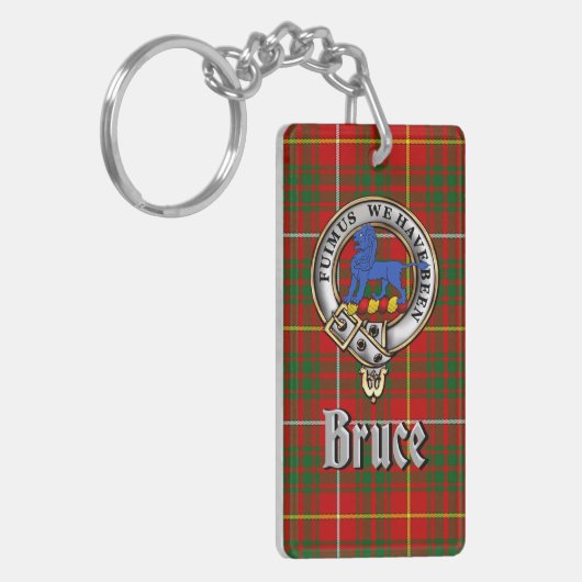Bruce Clan Badge/Tartan Rectangle Sleutelhanger (Voorkant Links)