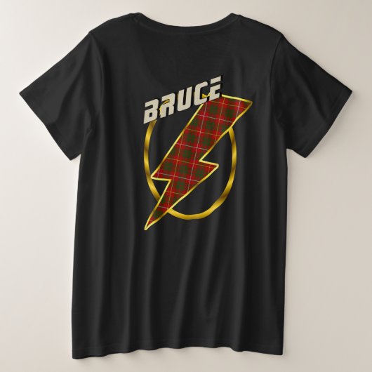 Bruce Clan T-shirt Tartan Badge & Lightning Bolt (Design dos)