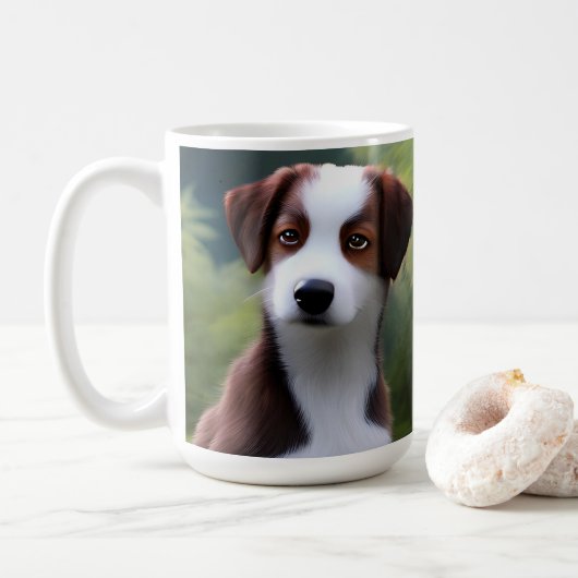 Bruce La Frontière Collie Puppy, Café Mug (Avec donut)