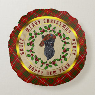 Bruce Scottie Chien Noël Round Coussin
