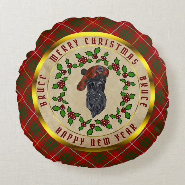 Bruce Scottie Chien Noël Round Coussin (Devant)