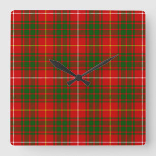 Bruce tartan red green plaid vierkante klok