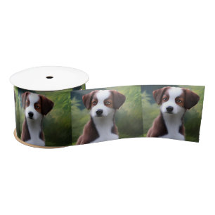 Bruce The Border Collie Puppy, Satin Ribbon Lint