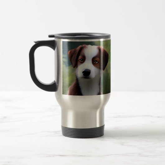 Bruce The Border Collie Puppy, Travel Mug (Gauche)