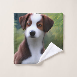 Bruce The Border Collie Puppy, Wash Cloth Washandje