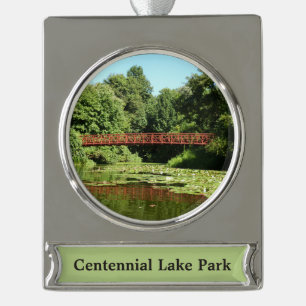 Brug bij Centennial Lake in Ellicott City Verzilverd Banner Ornament