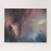 Brug en kasteel op Dark Misty Night Legpuzzel (Horizontaal)