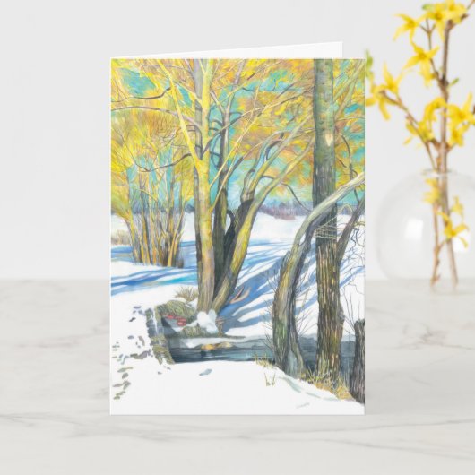 brug in de winter kaart (Gele Bloem)