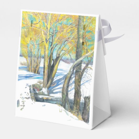 brug in het winterschilderij Watercol Bedankdoosjes (Achterkant)