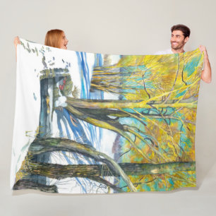 Brug in het winterschilderij Waterverf Fleece Deken