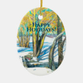 Brug in het winterschilderij Waterverf Keramisch Ornament (Voorkant)