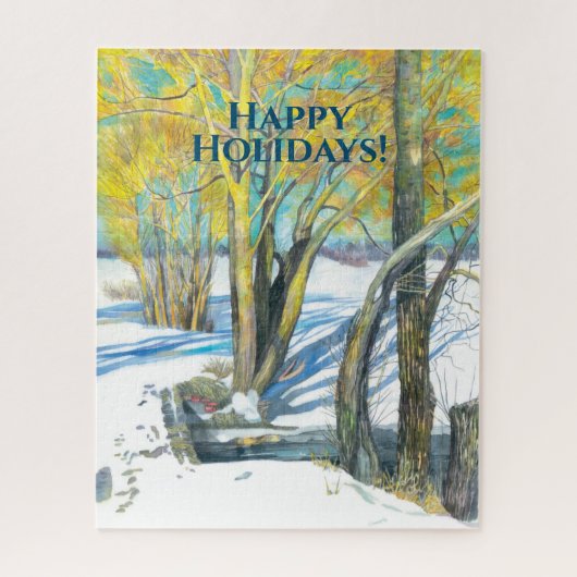 Brug in het winterschilderij Waterverf Legpuzzel (Verticaal)